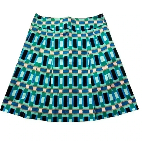 Ann Taylor Blue Multicolor Geometric Cotton Pleated A Line Skirt Size 6 - Picture 5 of 6